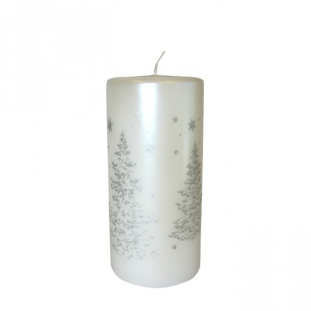 Kubbelys 70x150mm hvit m/sølv juletrær